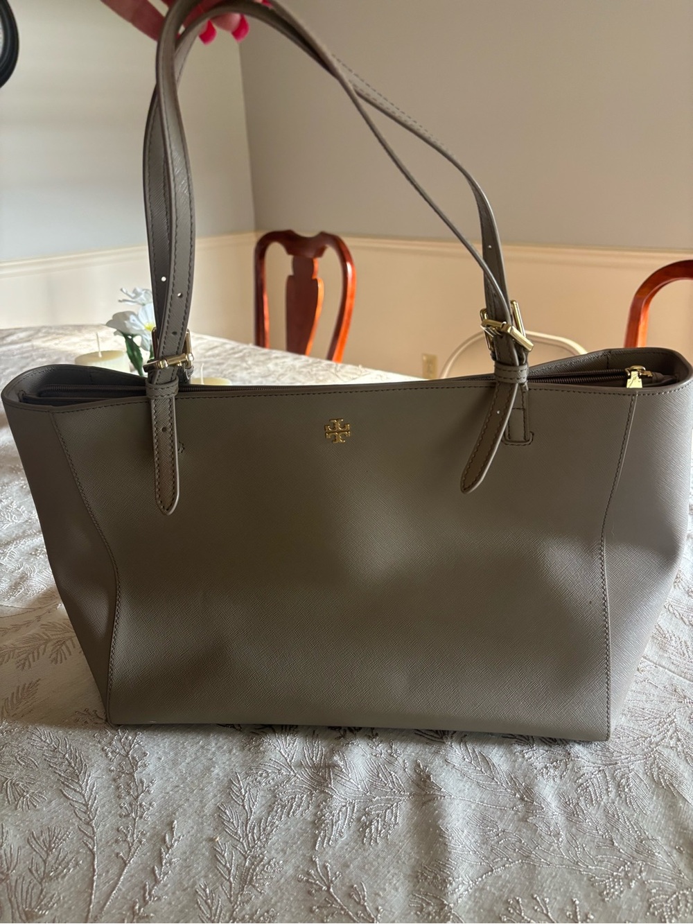 Tory Burch Leather Tote with Gold Logo
